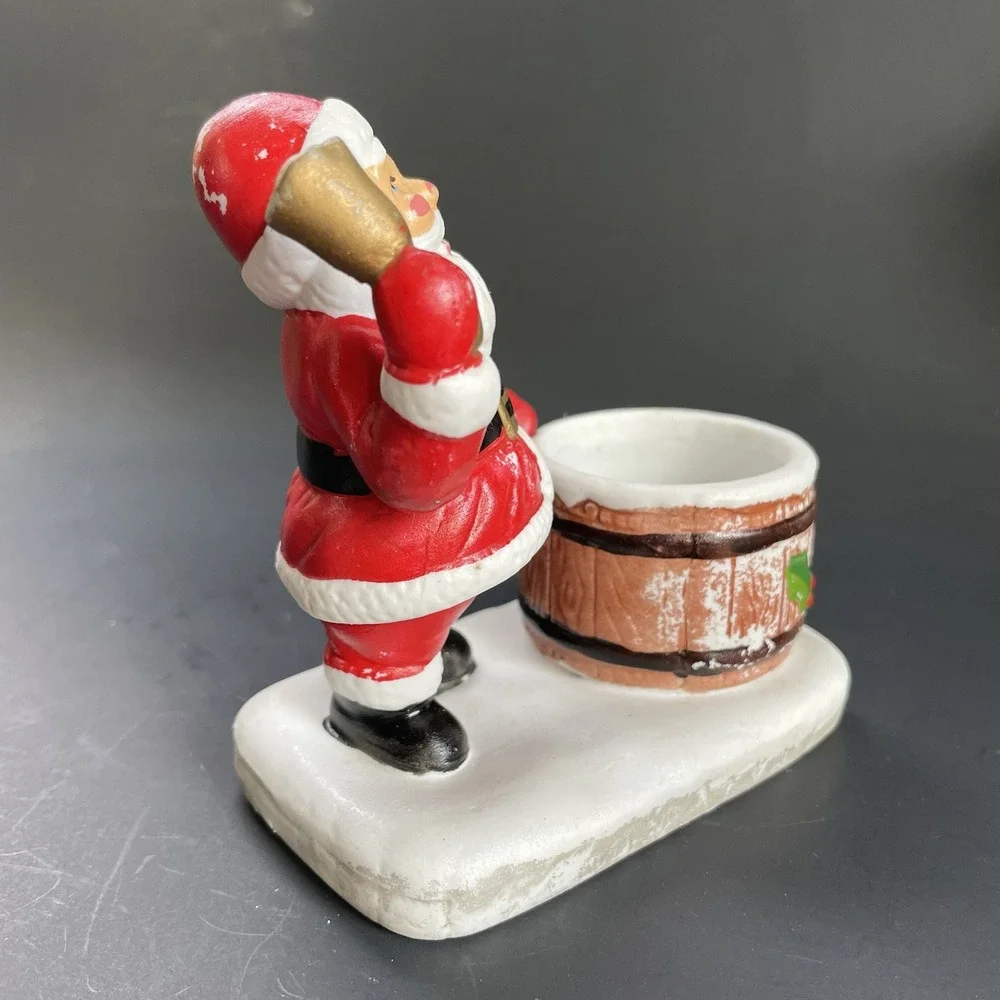 Vintage Santa Ringing Bell Tea Light Candle Toothpick‎ Holder Hand Painted